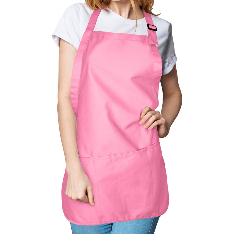 DALIX Apron Commercial Restaurant Home Bib Spun Poly Cotton Kitchen Aprons (3 Pockets) (1, Pink) - Image 5